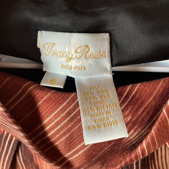 TRACY REESE sz6 drop waist sheath dress funnel neck silk & wool rust - Picture 2 of 7